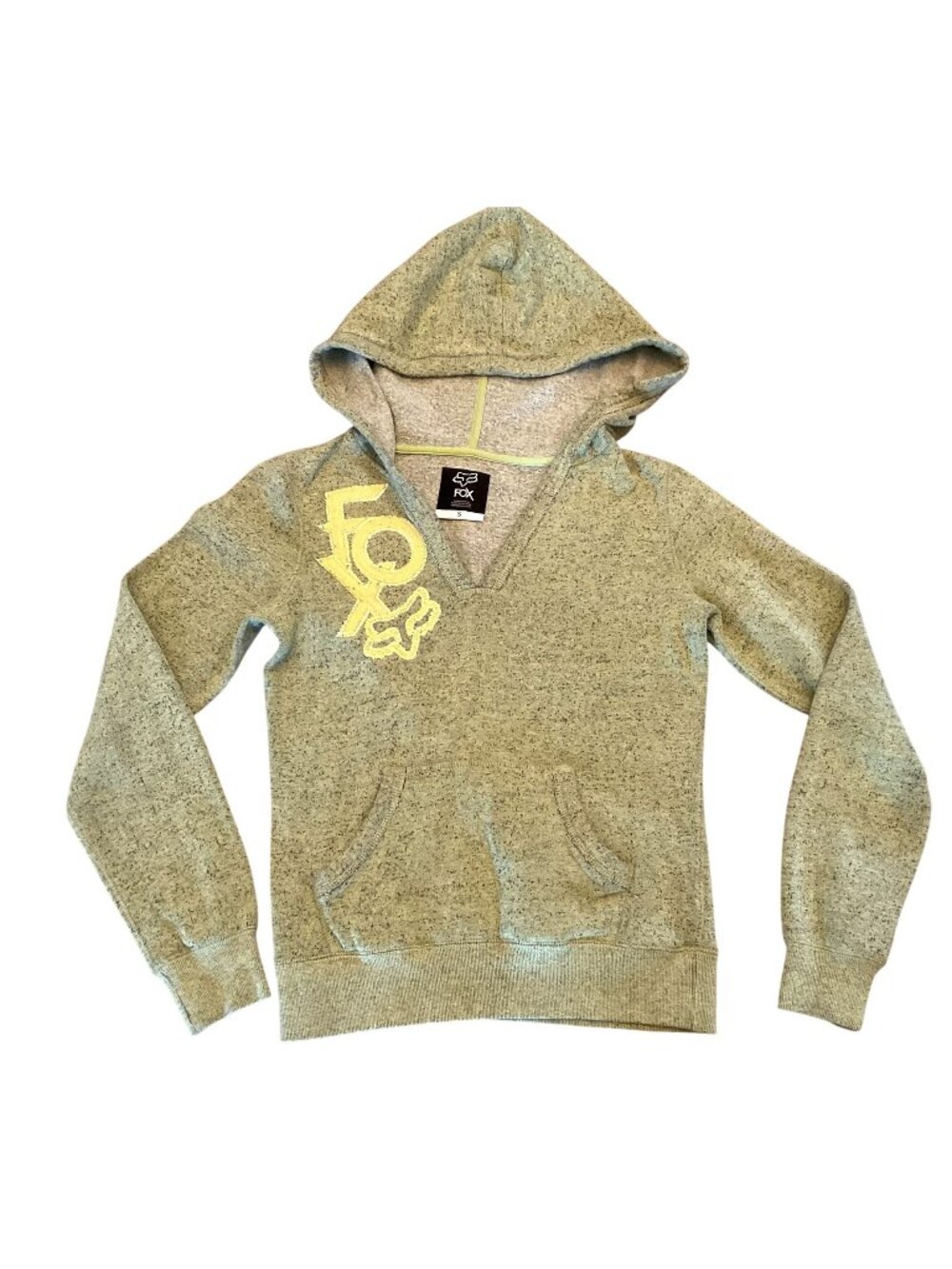 Fox Racing Womens Heathered Green Hoodie Size S Cotton Blend V-Neck Pullover
